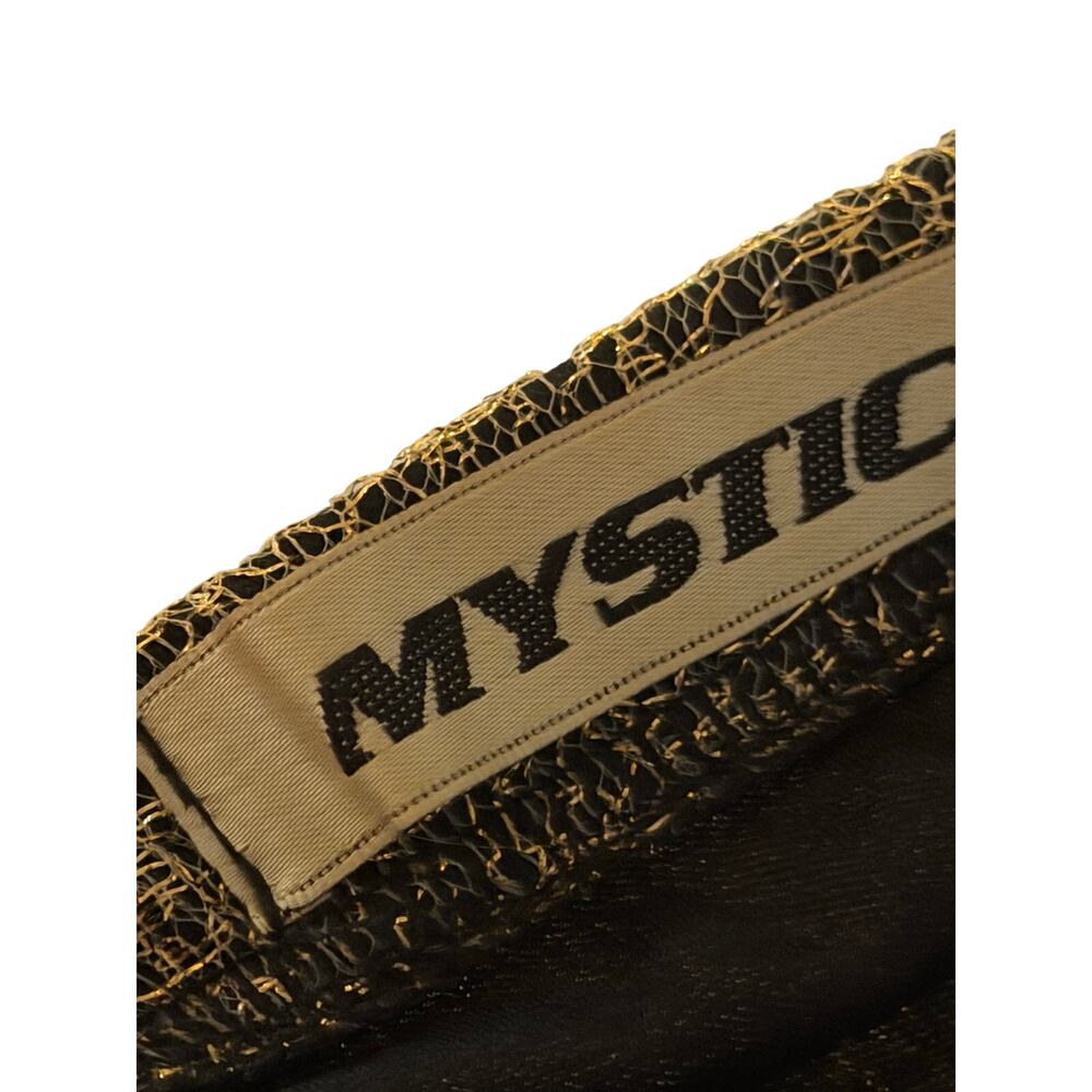 Mystic Strapless Gold Lace Cocktail Dress Black Sash Belt Fit & Flare Bow Small - Picture 3 of 7